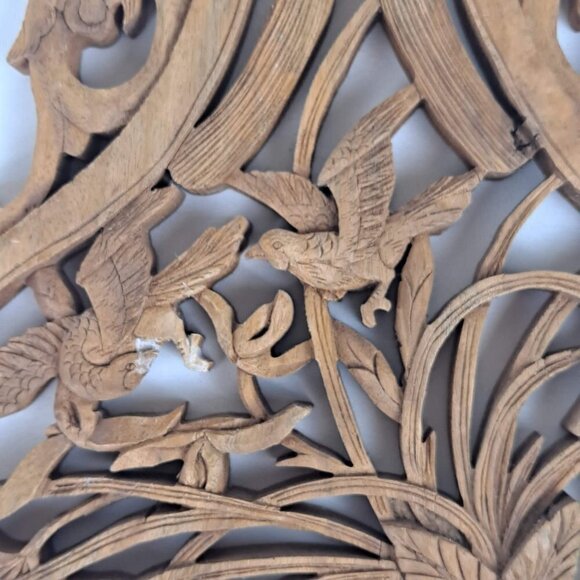 Vintage Intricately Hand Carved Wooden Decor Birds One Piece Construction - Picture 10 of 12